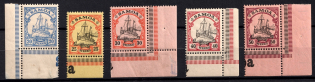 1900-01 Samoa, German Colonies, Kaiser’s Yacht, Germany (Mi. 10 - 14, Corner Margins, Control Signs)