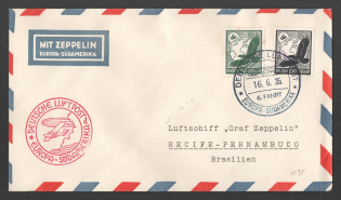1935 (16 Jun) Germany, Graf Zeppelin airship airmail cover from Friedrichshafen to Recife (Brazil), Flight to South America 'Friedrichshafen - Recife' (Sieger 305 Ab, CV $80)
