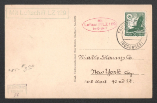 1936 (23 Mar) Germany, Hindenburg airship airmail postcard from Friedrichshafen to New York (United States), Mail flight 'Friedrichshafen - FN-Lowental (Sieger 401 Aa)