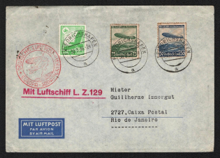 1936 (30 Mar) Germany, Hindenburg airship airmail cover from Friedrichshafen to Rio de Janeiro (Brazil), 1st flight to South America 'FN-Lowental - Rio de Janeiro' (Sieger 403 A, CV $50)