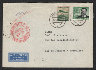 1936 (14 Apr) Germany, Hindenburg airship airmail cover from Dresden to Rio de Janeiro (Brazil), 1st flight to South America 'FN-Lowental - Rio de Janeiro (Sieger 403 A, CV $50)