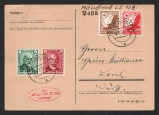 1936 (23 Mar) Germany, Hindenburg airship airmail postcard from Friedrichshafen to Lorch, German flight 'FN-Lowental - FN-Lowental' (Sieger 402 A)