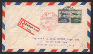 1936 (23 Apr) Germany, Hindenburg airship Registered airmail cover from Frankfurt to New York (United States), 1st flight to North America 'Frankfurt - Lakehurst' (Sieger 406 C)