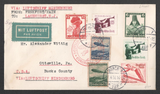 1936 (30 Apr) Germany, Hindenburg airship airmail cover from Munich to Ottsvile (United States), 1st flight to North America 'Frankfurt - Lakehurst' (Sieger 406 C)
