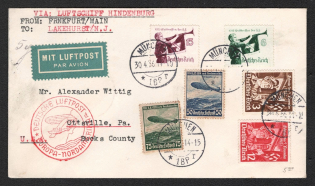 1936 (30 Apr) Germany, Hindenburg airship airmail cover from Munich to Ottsvile (United States), 1st flight to North America 'Frankfurt - Lakehurst' (Sieger 406 C)