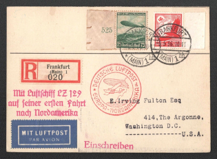 1936 (5 May) Germany, Hindenburg airship Registered airmail cover from Frankfurt to Washington (United States), 1st flight to North America 'Frankfurt - Lakehurst' (Sieger 406 D)