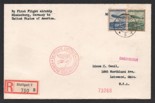 1936 (6 May) Germany, Hindenburg airship Registered airmail cover from Stuttgart to Lakewood (United States), 1st flight to North America 'Frankfurt - Lakehurst' (Sieger 406 F, CV $45)