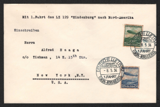 1936 (8 May) Germany, Hindenburg airship airmail cover from Frankfurt to New York (United States), 1st flight to North America 'Frankfurt - Lakehurst' (Sieger 407 C, CV $90)