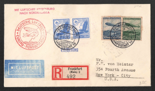 1936 (15 May) Germany, Hindenburg airship Registered airmail cover from Frankfurt to New York (United States), Flight to North America 'Frankfurt - Lakehurst' (Sieger 412 B)