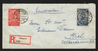 1924 (13 Mar) Weimar Republic, Germany, Registered Cover Salzungen - Kiel (Mi. 352, 353, CV $60)