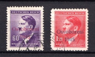 1945 Telc, Czechoslovakia, Local Revolutionary Overprints 'Osvobozeni 1945' (Canceled)