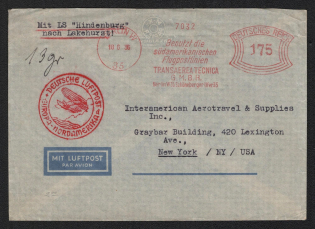 1936 (18 Jun) Germany, Hindenburg airship airmail cover from Berlin to New York (United States), Flight to North America 'Frankfurt - Lakehurst' (Sieger 417 B)