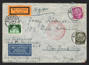 1936 (27 Jun) Germany, Hindenburg airship airmail cover from Bamberg to New York (United States), Flight to North America 'Frankfurt - Lakehurst' (Sieger 420 B)
