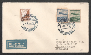 1936 (21 Jul) Germany, Hindenburg airship airmail cover from Frankfurt to Rio de Janeiro (Brazil), Flight to South America 'Frankfurt - Rio de Janeiro' (Sieger 425 A, CV $55)