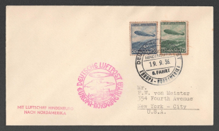 1936 (19 Sep) Germany, Hindenburg airship airmail cover from Frankfurt to New York (United States), Flight to North America 'Frankfurt - Lakehurst' (Sieger 437 A)