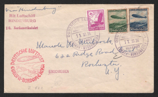 1936 (11 Oct) Germany, Hindenburg airship airmail cover from Frankfurt to New York (United States), Flight to North America 'Frankfurt - Lakehurst - Frankfurt' (Sieger 441 C, CV $120)