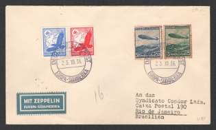 1936 (23 Oct) Germany, Hindenburg airship airmail cover from Frankfurt to Rio de Janeiro (Brazil), Flight to South America 'Frankfurt - Rio de Janeiro' (Sieger 443 A, CV $50)