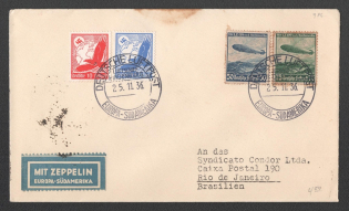 1936 (25 Nov) Germany, Hindenburg airship airmail cover from Frankfurt to Rio de Janeiro (Brazil), Flight to South America 'Frankfurt - Rio de Janeiro' (Sieger 447 A, CV $50)