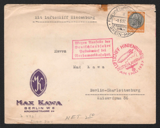 1937 (1 May) Germany, Hindenburg airship airmail cover from Frankfurt to Berlin, German flight 'Frankfurt - Frankfurt' (Sieger 453 B)