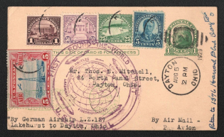 1929 (5 Aug) United States, Graf Zeppelin airship airmail postcard from Lakehurst to Dayton, 1st Round the World flight (Sieger 29 A, CV 75 EUR)