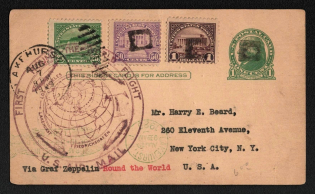 1929 (7 Aug) United States, Graf Zeppelin airship airmail postcard from Lakehurst to New York, 1st Round the World flight 'Lakehurst - Lakehurst' (Sieger 28 D, CV $100)