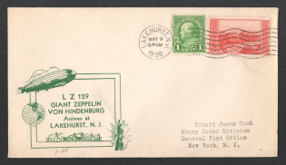1936 (9 May) United States, Hindenburg airship airmail cover from Lakehurst to New York, 1st flight to North America 'Lakehurst - Frankfurt' (Sieger 406 D)