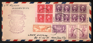 1936 (11 May) United States, Hindenburg airship airmail cover from New York via Frankfurt to New York, 1st flight to North America 'Lakehurst - Frankfurt' (Franked with 3 Block of four with a control number, Sieger 409 B, CV $50)