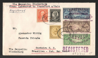 1936 (11 May) United States, Hindenburg airship Registered airmail cover from New York to Sao Paulo (Brazil), 1st flight to North America 'Lakehurst - Frankfurt' (Sieger 409 B, CV $50)