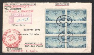 1936 (15 May) United States, Hindenburg airship Registered airmail cover from New York to Sao Paulo (Brazil), flight to South America 'Lakehurst - Frankfurt - Rio de Janeiro' (Sieger 409, CV $80)