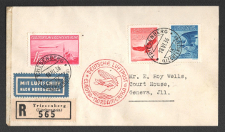 1936 (16 Jun) Liechtenstein, Hindenburg airship Registered airmail cover from Triestenberg to Geneva (United States), Flight to Noth America 'Frankfurt - Lakehurst' (Sieger 417 B)