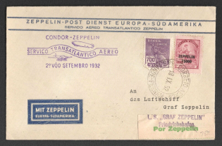 1932 (30 Sep) Brazil, Graf Zeppelin airship airmail cover from Recife - Friedrichshafen, Flight to South America 'Recife - Friedrichshafen' (Sieger 178, CV $50)