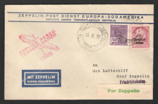 1932 (15 Oct) Brazil, Graf Zeppelin airship airmail cover from Recife - Friedrichshafen, Flight to South America 'Recife - Friedrichshafen' (Sieger 190)