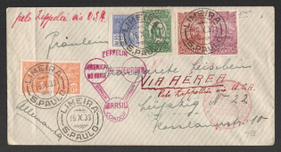 1933 (16 Oct) Brazil, Graf Zeppelin airship airmail cover from Sao Paulo to Leipzig, Flight to South America and Chicago 'Rio de Janeiro - Friedrichshafen' (Sieger 239 B, CV $50)