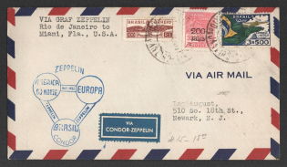 1933 (21 Oct) Brazil, Graf Zeppelin airship airmail cover from Recife to Newark, Pan-American flight 'Recife - Miami' (Sieger 239 A)