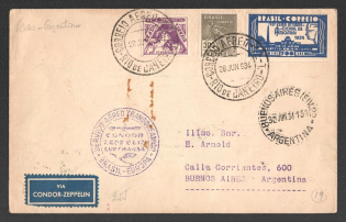 1934 (28 Jun) Brazil, Graf Zeppelin airship airmail cover from Rio de Janeiro to Buenos Aires, Flight to South America 'Rio de Janeiro - Buenos Aires' (Sieger 255 A, CV $50)