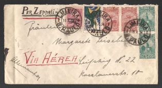1934 (15 Oct) Brazil, Graf Zeppelin airship airmail cover from Sao Paulo to Leipzig, Flight to South America 'Rio de Janeiro - Friedrichshafen' (Sieger 281 A)