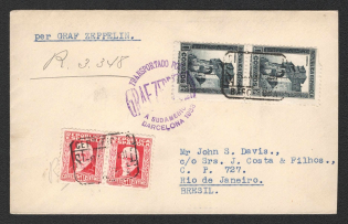 1933 (6 May) Spain, Graf Zeppelin airship airmail cover from Barcelona to Rio de Janeiro, Flight to South America 'Friedrichshafen - Recife' (Sieger 203, CV $60)