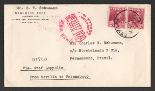 1930 (19 May) Spain, Graf Zeppelin airship airmail cover from Sevilla to Pernambuco (Brazil), 1st Flight to South America 'Sevilla - Pernambuco' (Sieger 58 Ab, CV $90)