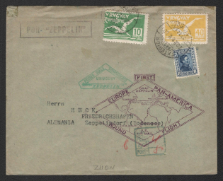 1930 (21 May) Uruguay, Graf Zeppelin airship airmail cover from Uruguay to Friedrichshafen, 1st Pan-American flight 'Recife - Friedrichshafen' (Sieger 61 B, CV $60)