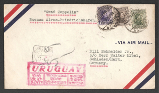 1934 (28 Jun) Uruguay, Graf Zeppelin airship airmail cover from Uruguay to Schladen, Flight to South America 'Buenos Aires - Friedrichshafen' (Sieger 257, CV $60)