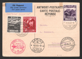 1930 (12 Sep) Liechtenstein, Graf Zeppelin airship airmail cover from Vaduz to Triesenberg, Flight to Switzerland 'Friedrichshafen - Geneve'