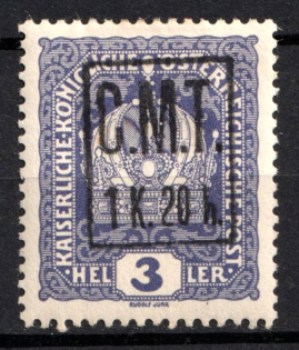 1919 1k20h on 3h Romanian Occupation of Kolomyia CMT, Ukraine (Black Overprint)