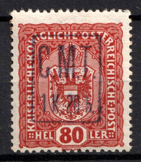 1919 1k20h on 80h Romanian Occupation of Kolomyia CMT, Ukraine (Violet Overprint)