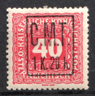 1919 1k20h on 40h Romanian Occupation of Kolomyia CMT, Ukraine (Black Overprint)
