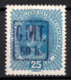 1919 60h on 25h Romanian Occupation of Kolomyia CMT, Ukraine (Violet Overprint, Canceled)
