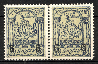 1915 Warsaw Poland Civil War Pair 6 Gr (Different Types of Overprint)