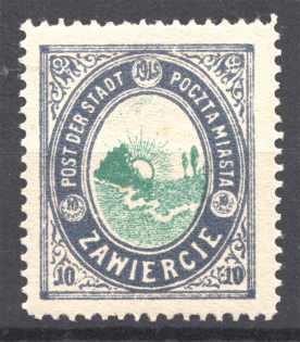 1916 Zawiercie Poland Civil War 10 Fen (CV $400, Signed)