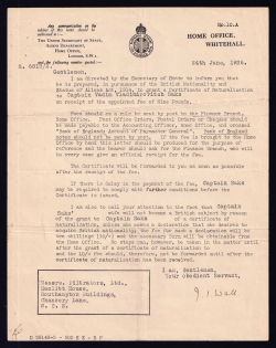 1936 Whitehall, Certificate of Naturalization for Vadim Vladimirovich Saks, Document