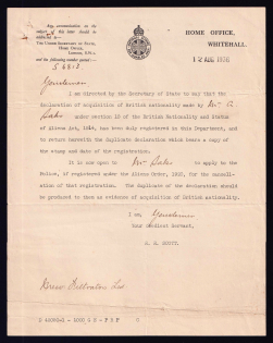 1936 Whitehall, Certificate of Naturalization for Vadim Vladimirovich Saks, Document