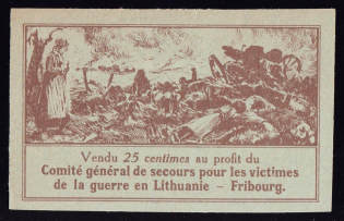 1916 25c Fribourg, In Favor of the Main Committee for Aid to War Victims in Lithuania, Issued in Switzerland (Imperforated)